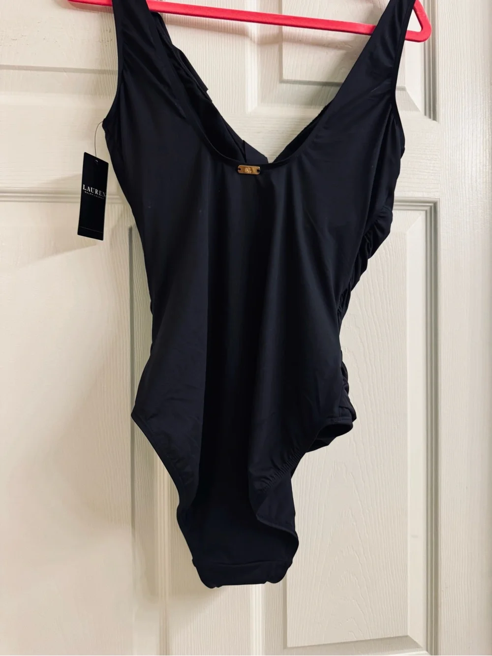 Ralph Lauren Black One-Piece Swimsuit with V-Neck